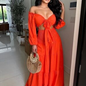 Cameo Orange Wrap Maxi Style Pant Set - Orange